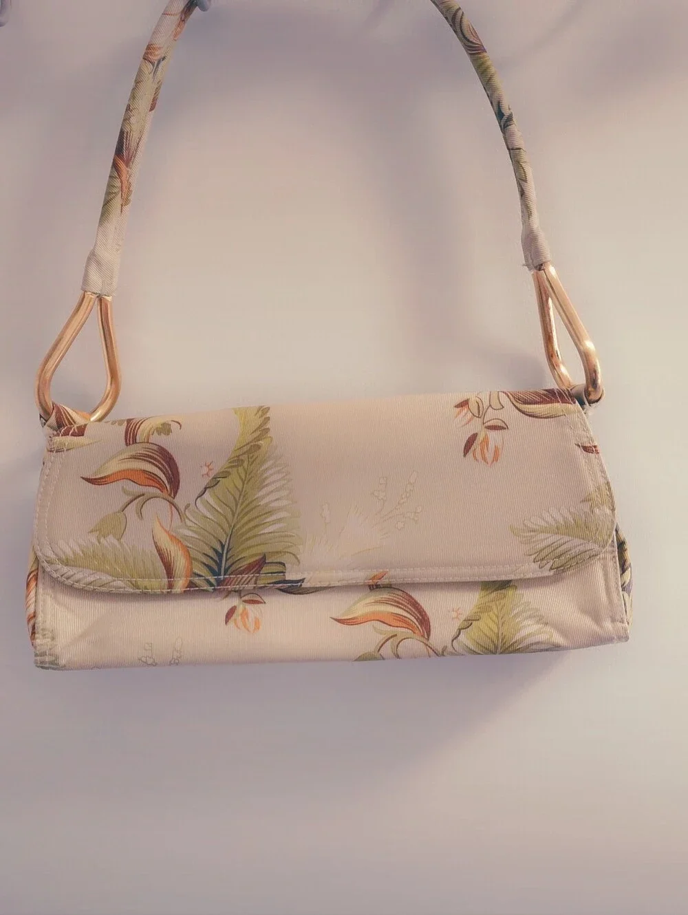 Sunny Hawaii Cream Floral Shoulder Bag Purse with Gold Hardware